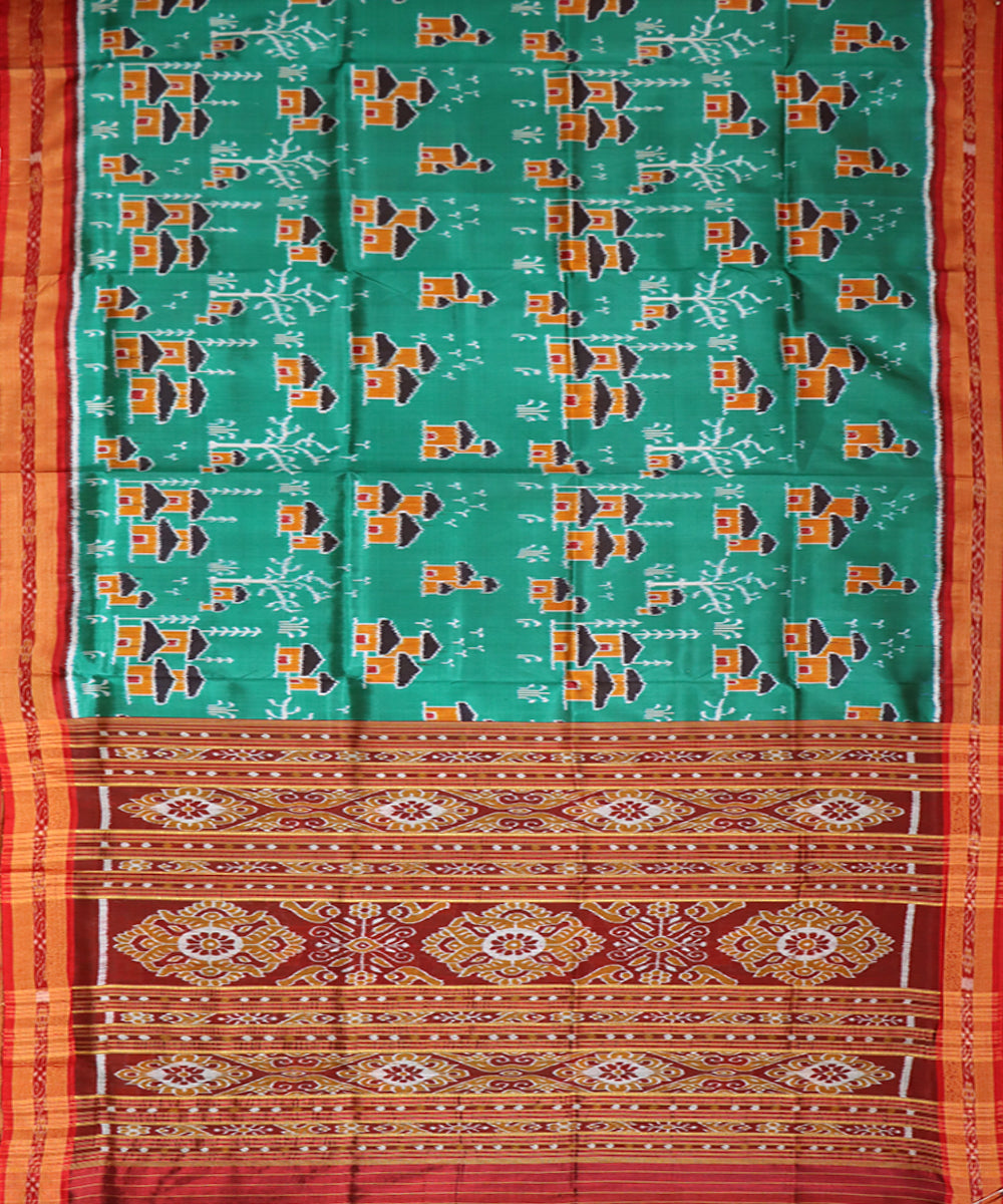 Cadmium green red silk handwoven khandua saree