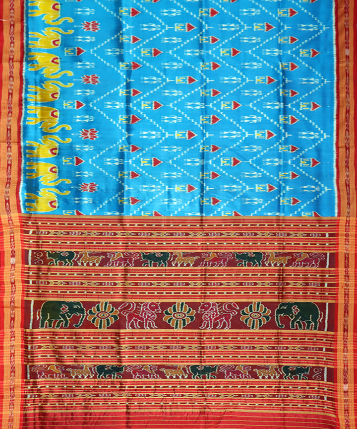 Dodger blue red silk handwoven khandua saree