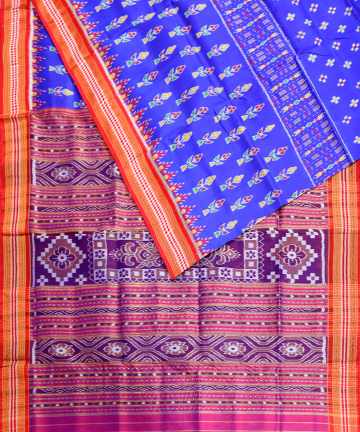 Blue red handloom khandua silk saree