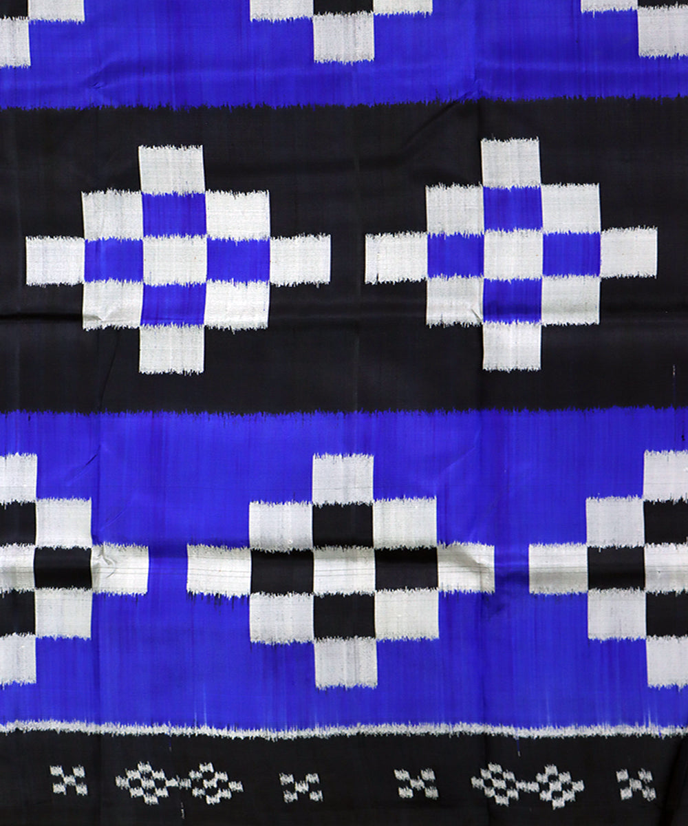 Navy blue black silk handwoven khandua saree