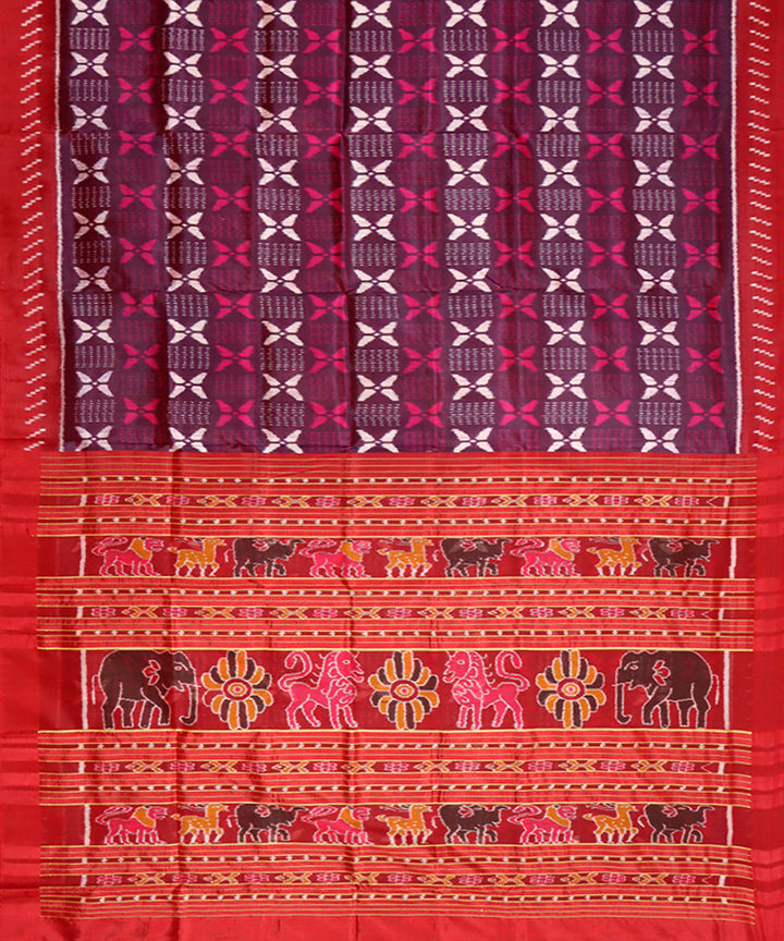 Dark raspberry red silk handwoven khandua saree