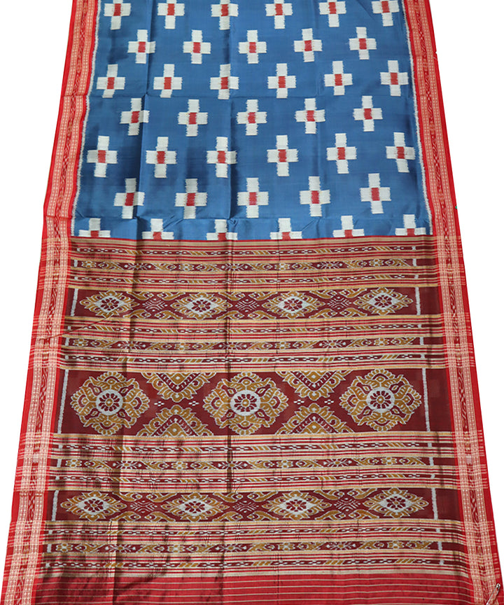 Denim blue red silk handwoven khandua saree
