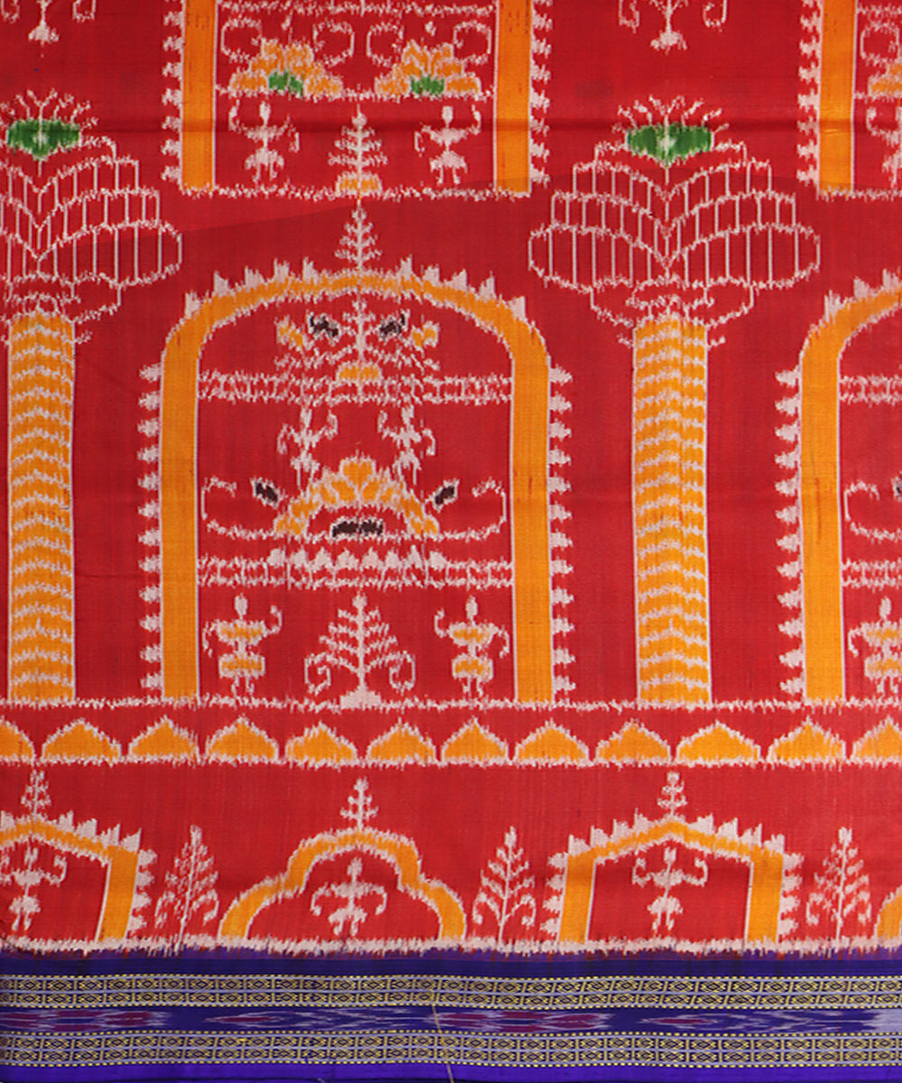 Red yellow blue silk handwoven khandua saree