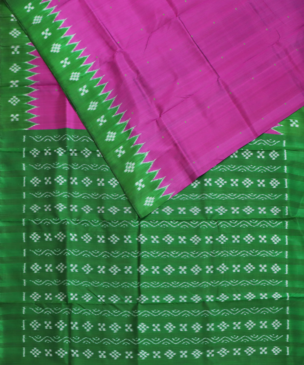 Magenta dark green silk handwoven khandua saree
