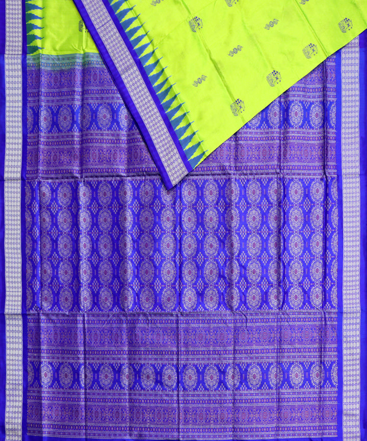 Lime green blue silk handwoven bomkai saree