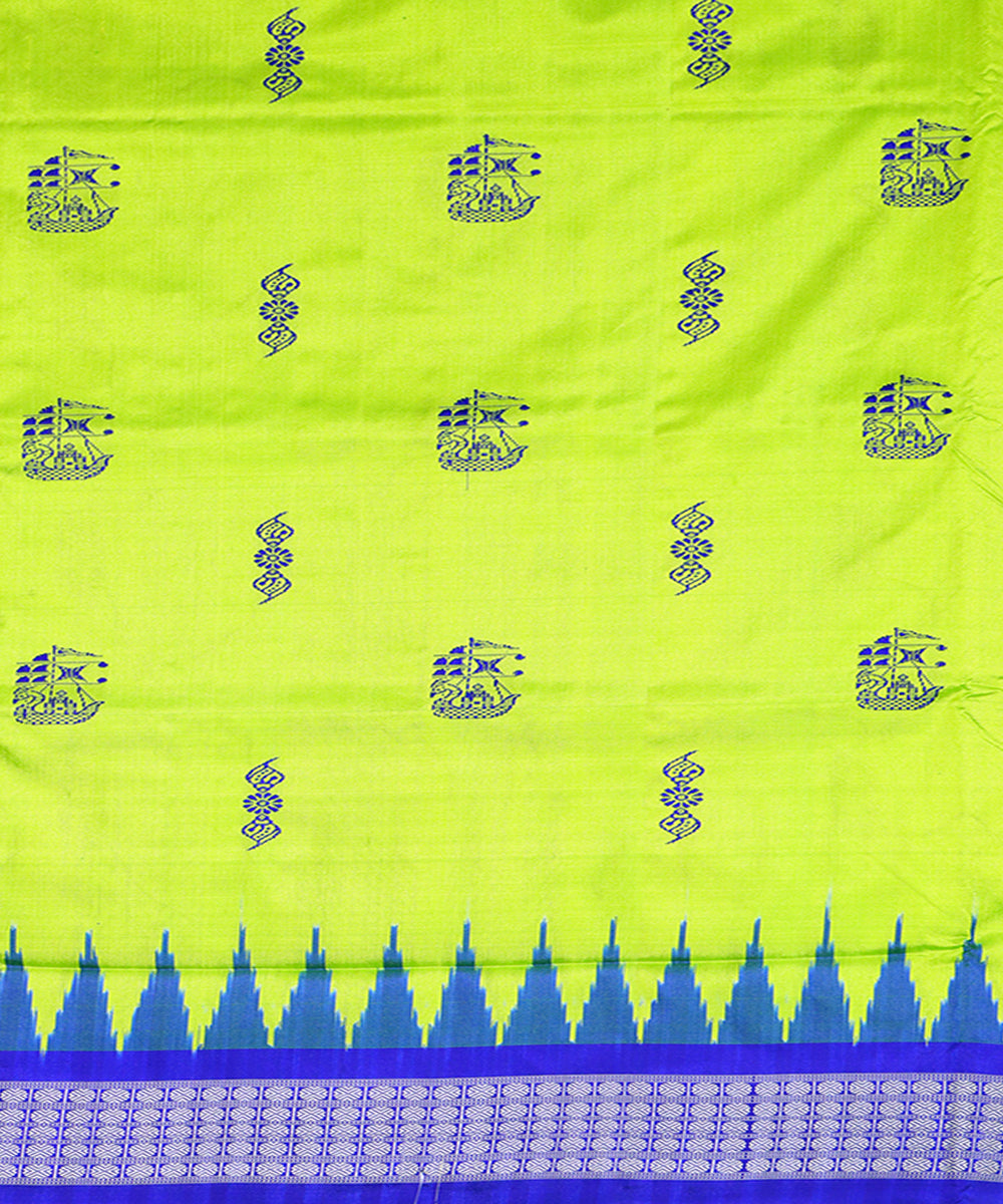 Lime green blue silk handwoven bomkai saree