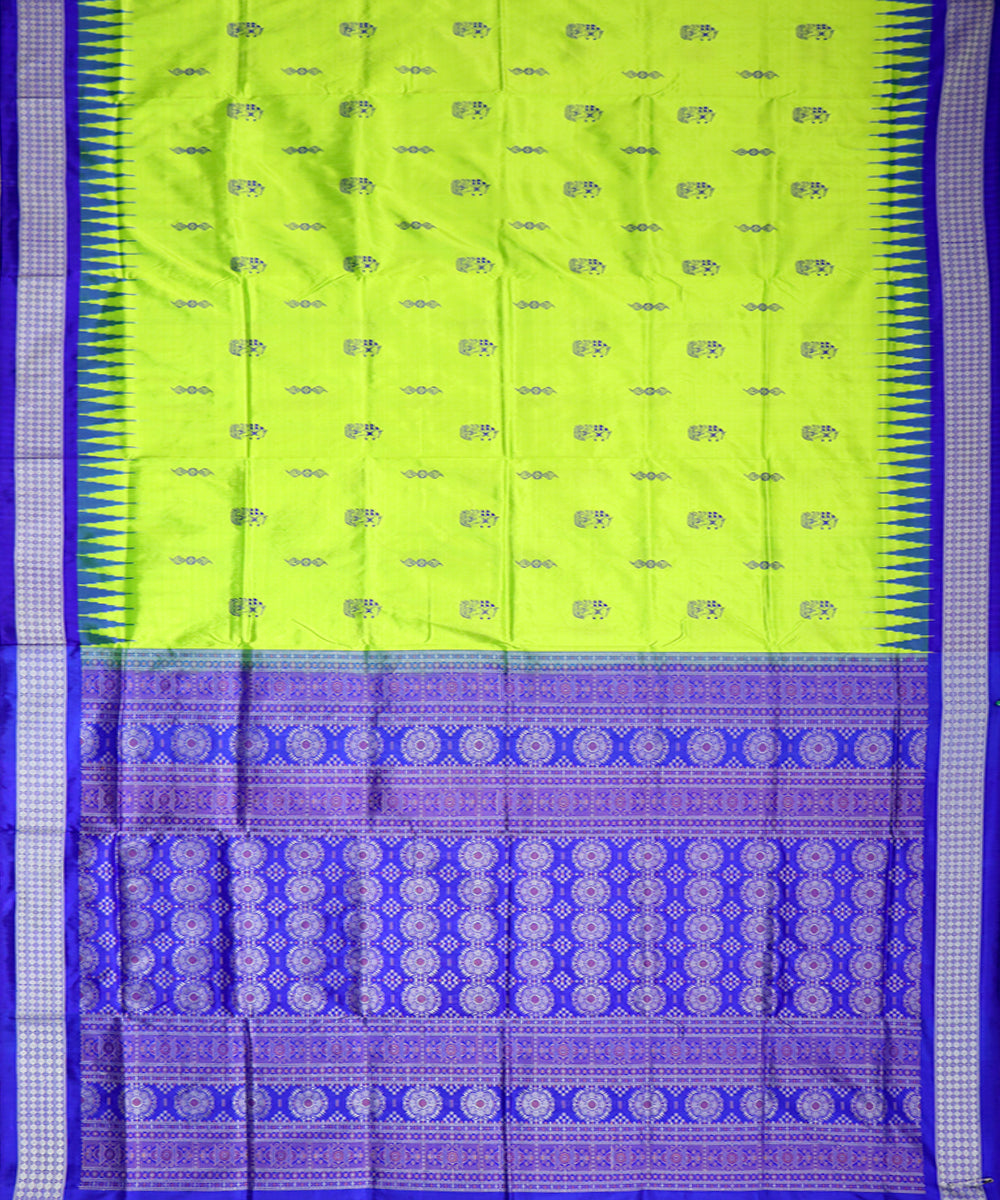 Lime green blue silk handwoven bomkai saree