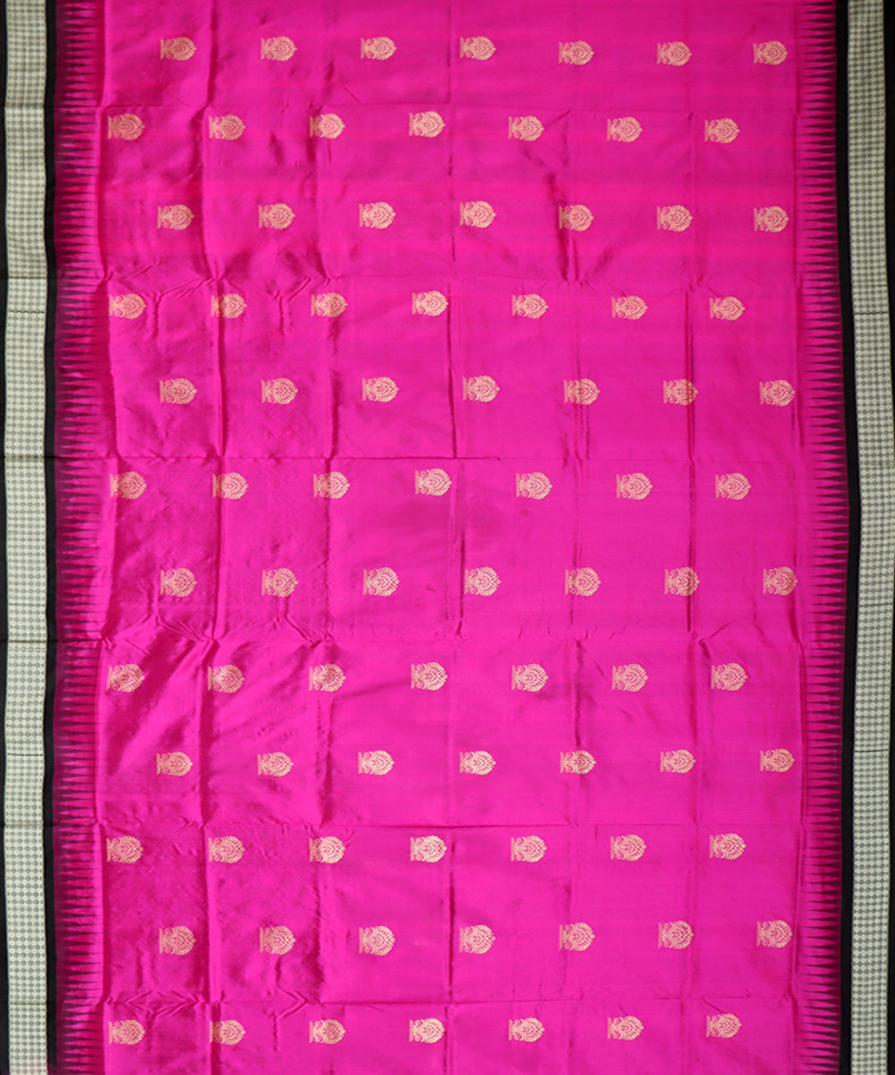 Black pink half and half silk handwoven bomkai saree