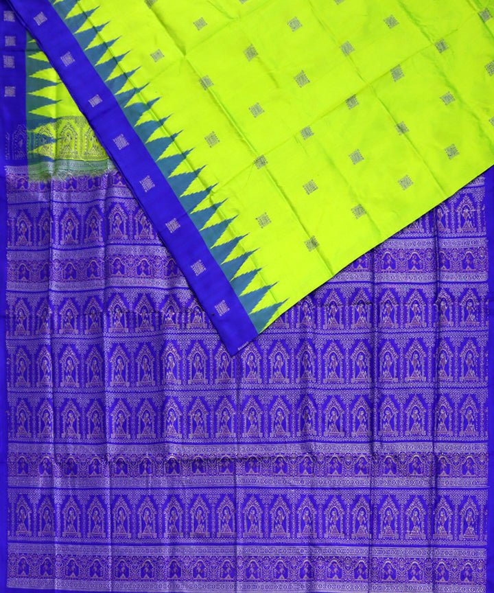 Lime green blue silk handwoven bomkai saree