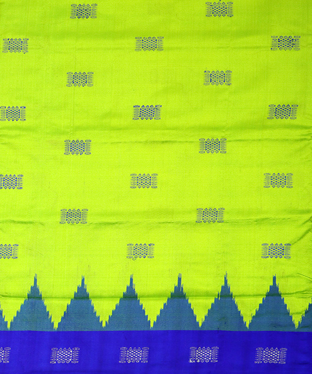 Lime green blue silk handwoven bomkai saree