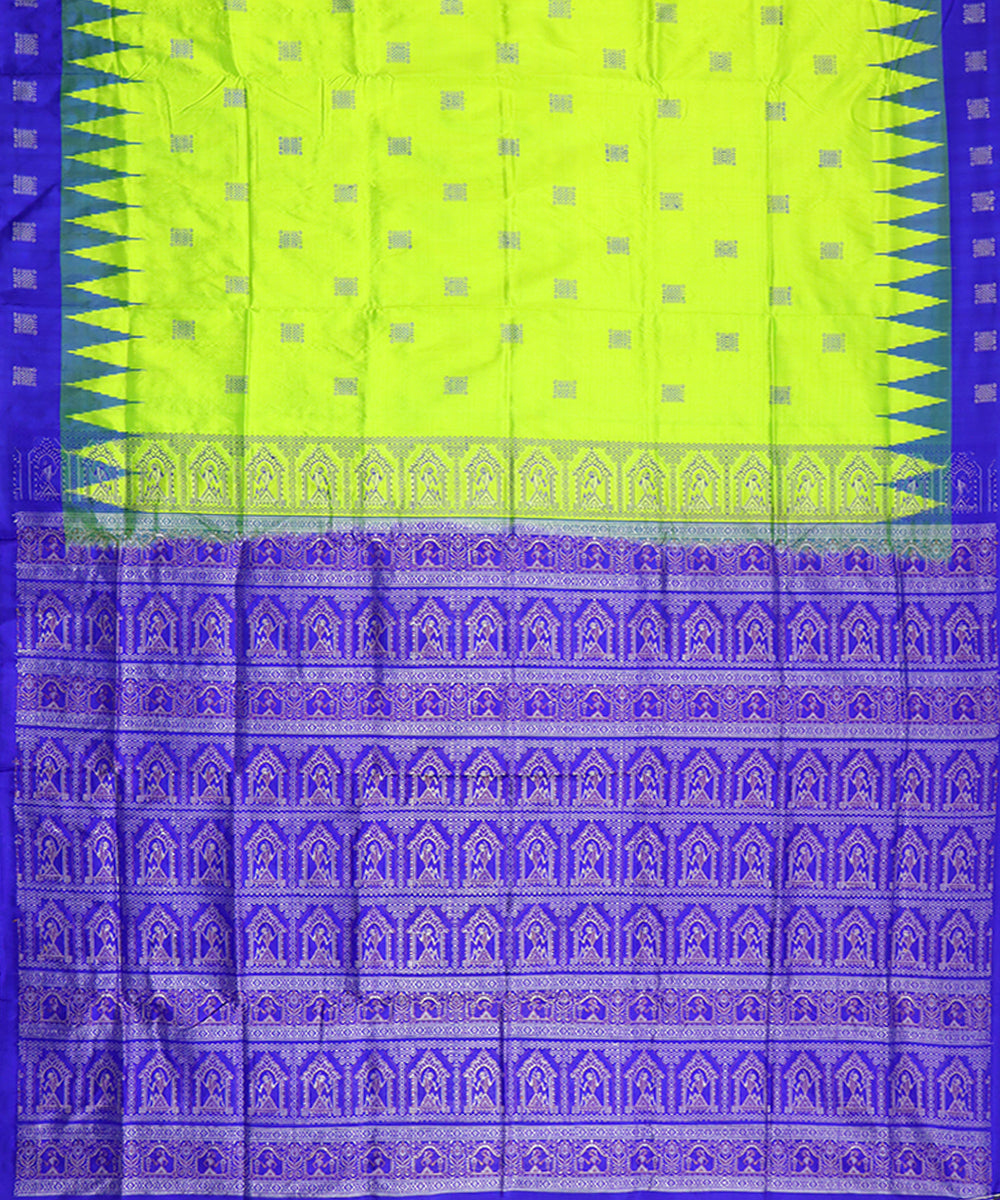 Lime green blue silk handwoven bomkai saree