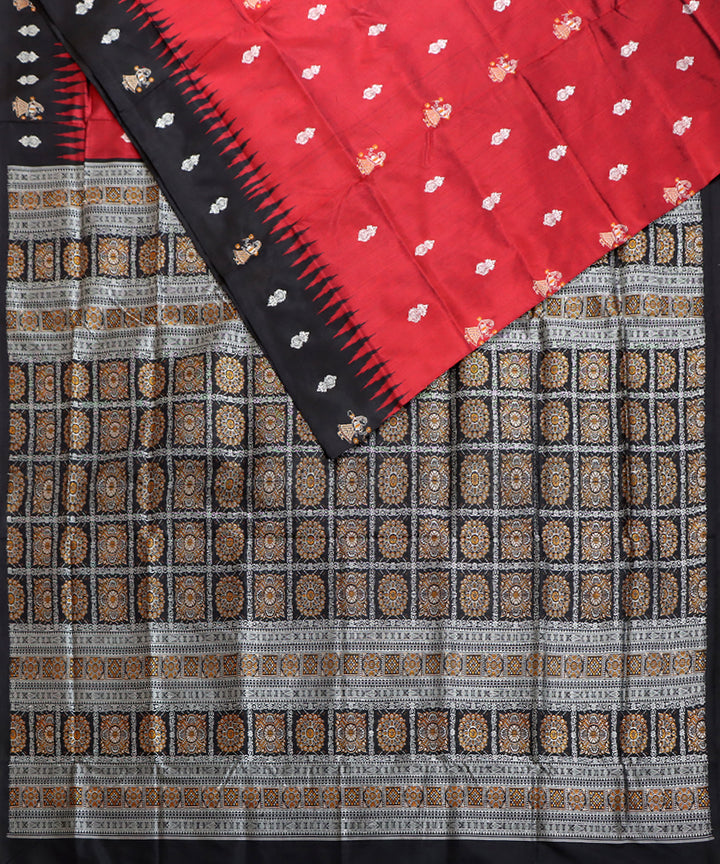 Maroon black silk handwoven bomkai saree