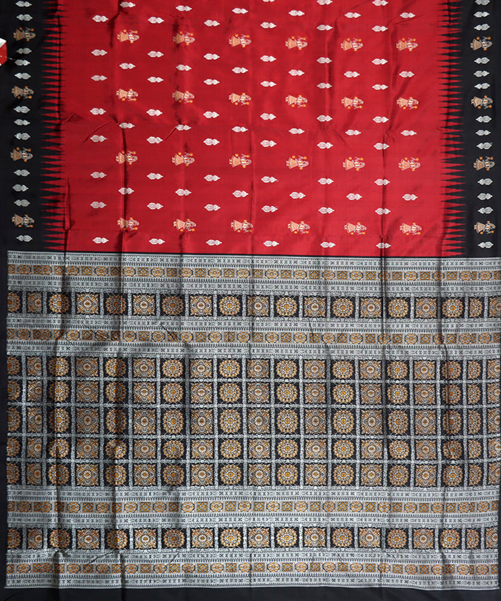 Maroon black silk handwoven bomkai saree