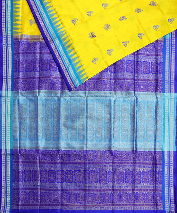 Yellow cyan blue, blue silk handwoven bomkai saree