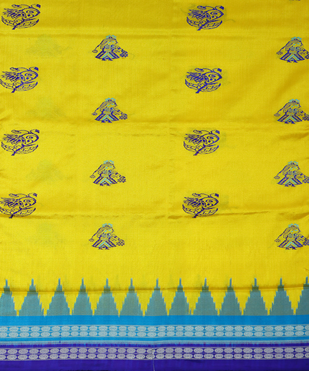 Yellow cyan blue, blue silk handwoven bomkai saree