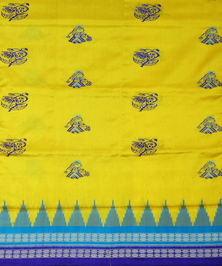Yellow cyan blue, blue silk handwoven bomkai saree