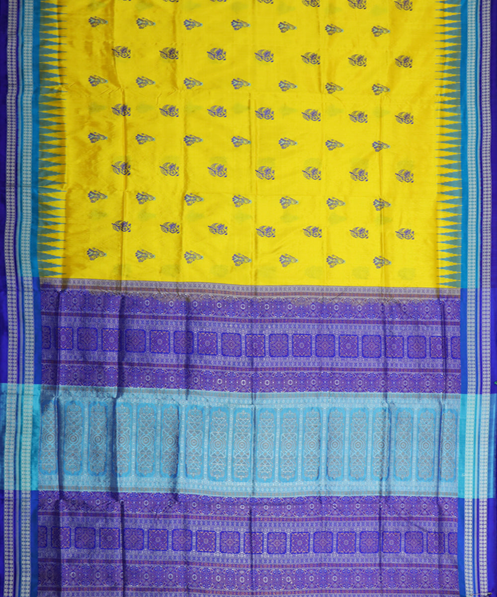 Yellow cyan blue, blue silk handwoven bomkai saree