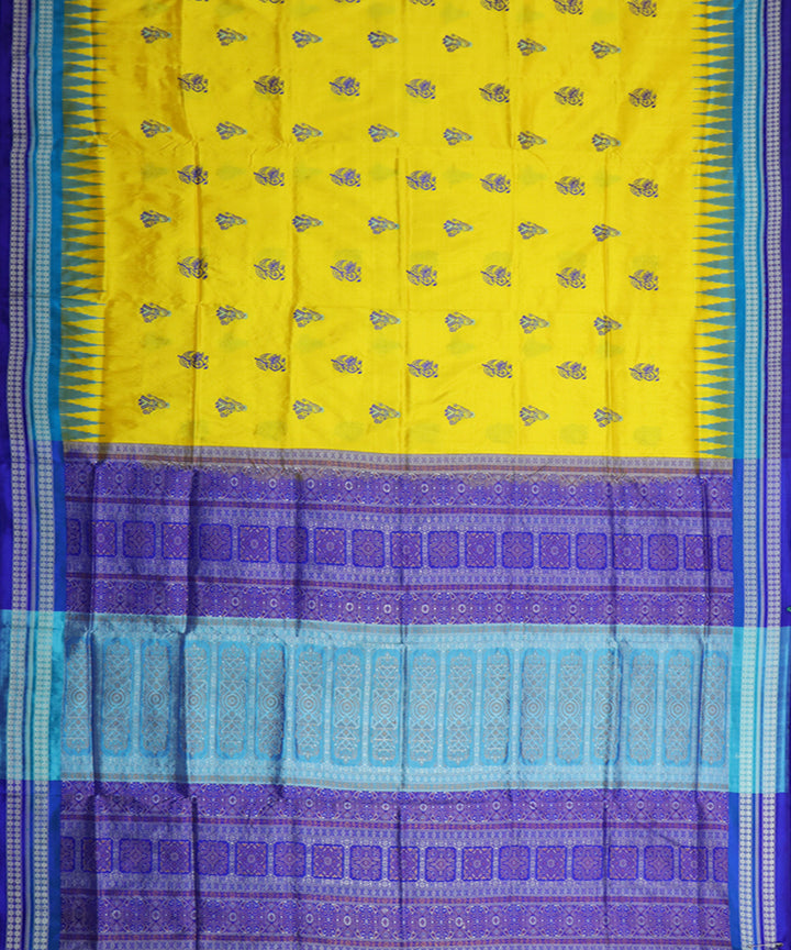 Yellow cyan blue, blue silk handwoven bomkai saree