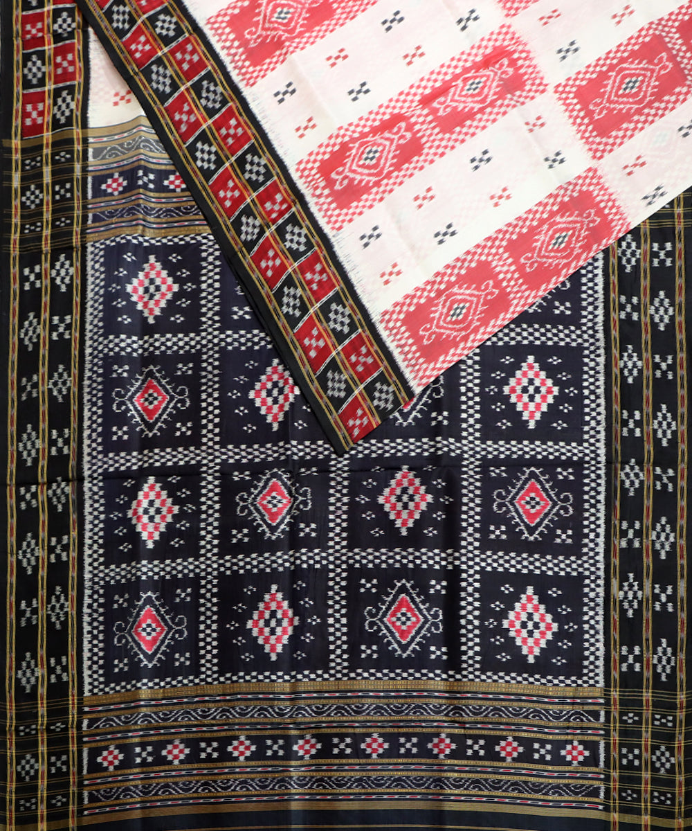 White red, black silk handwoven khandua saree