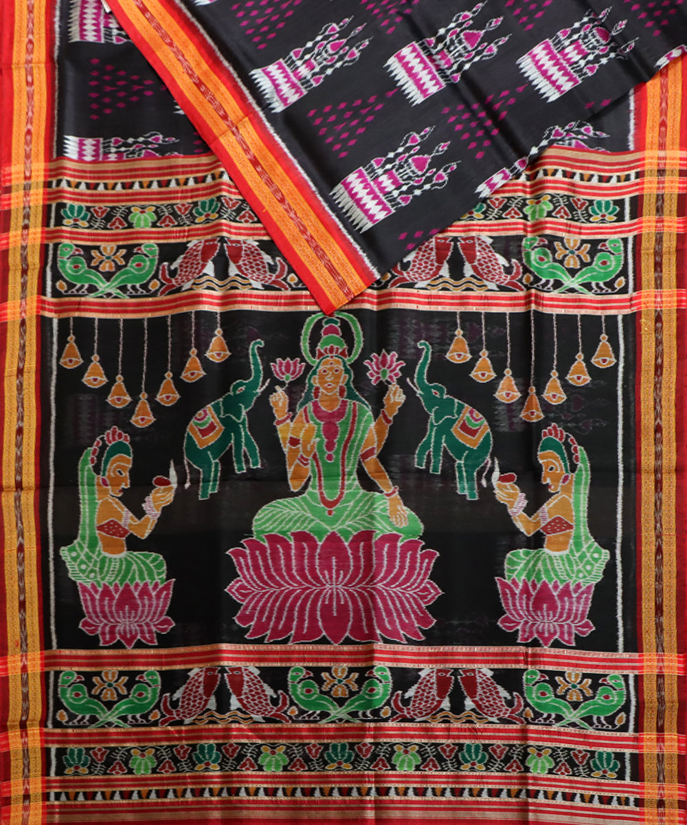 Black red magenta silk handwoven khandua saree