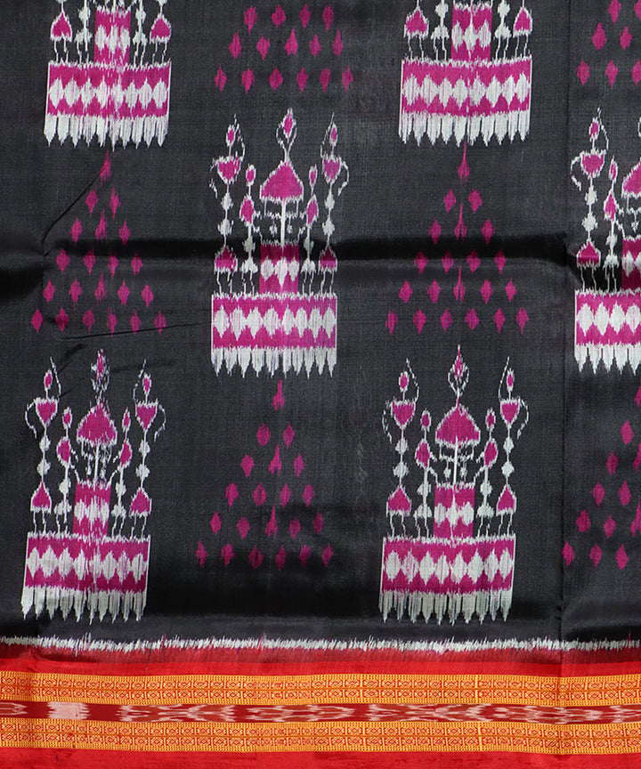 Black red magenta silk handwoven khandua saree