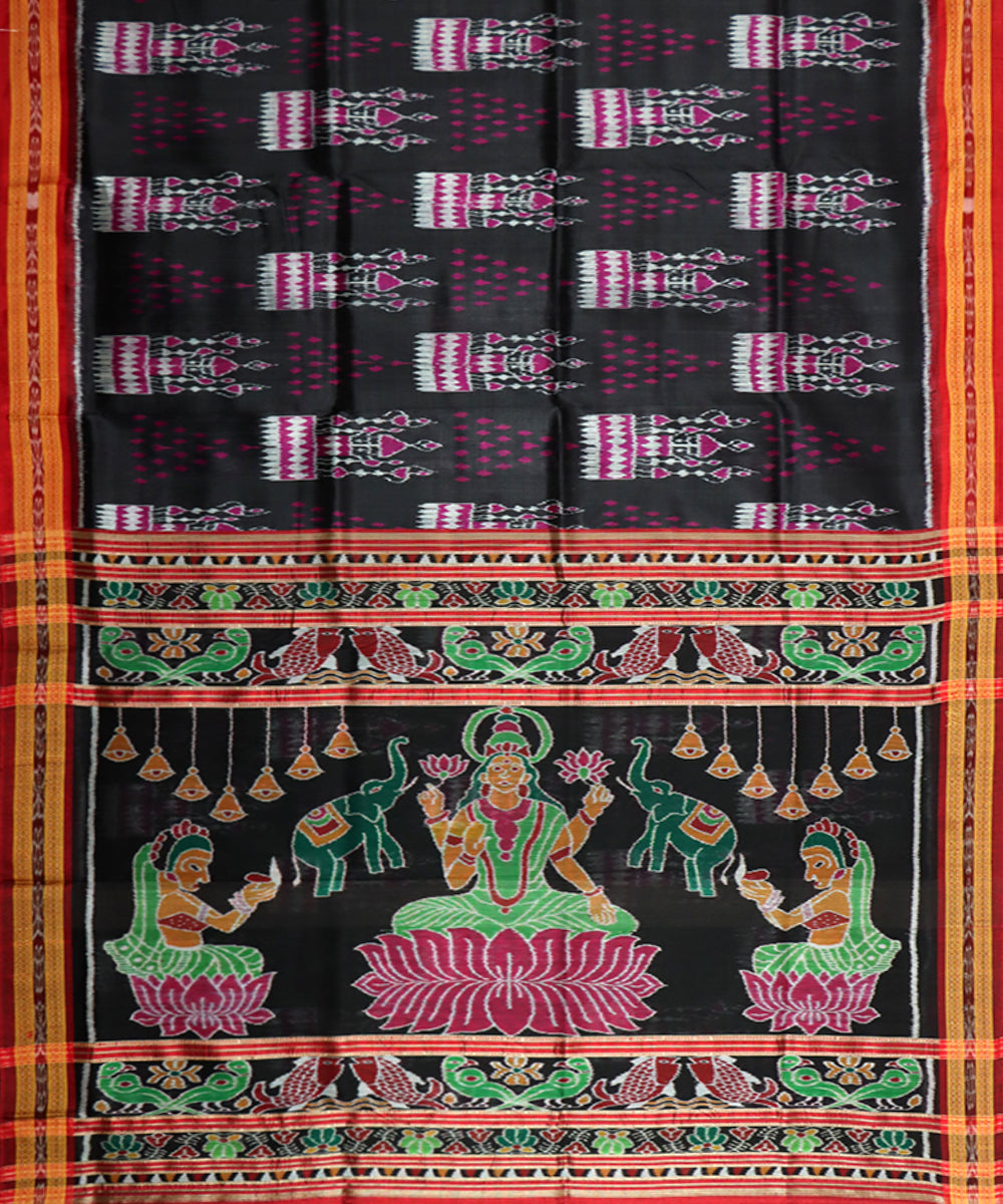 Black red magenta silk handwoven khandua saree