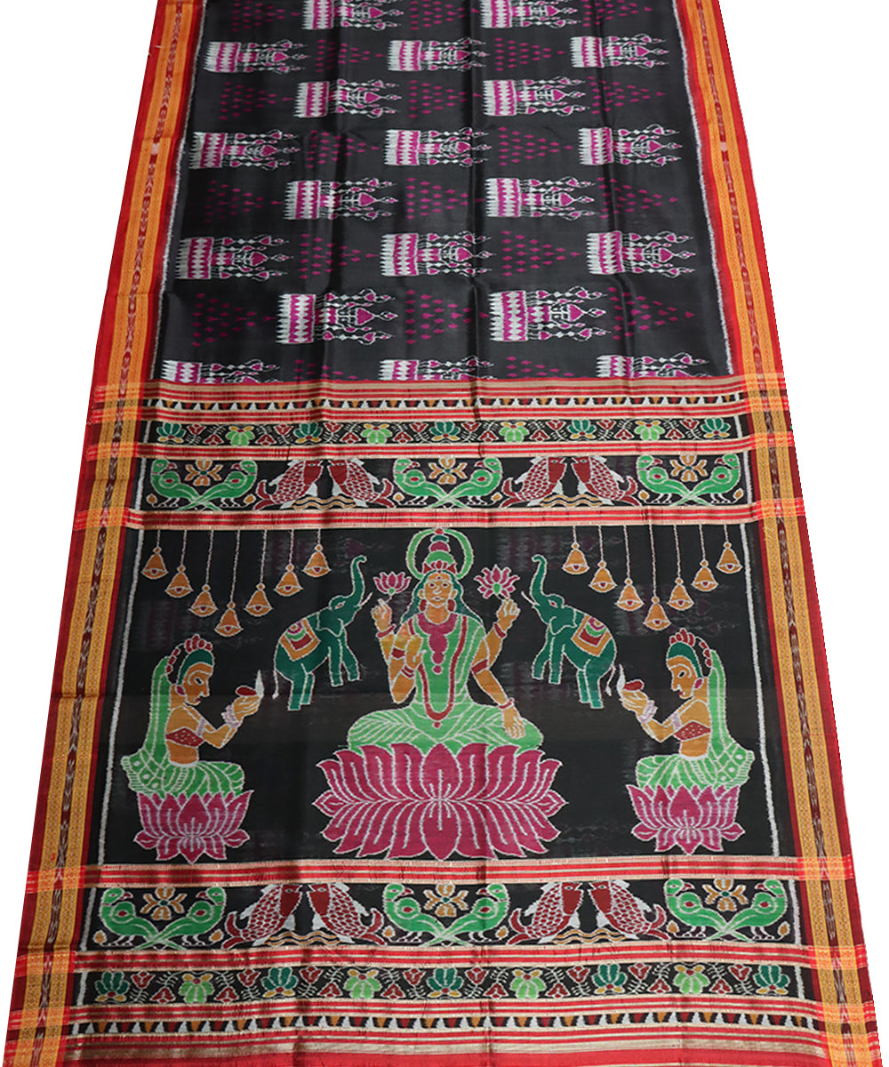 Black red magenta silk handwoven khandua saree