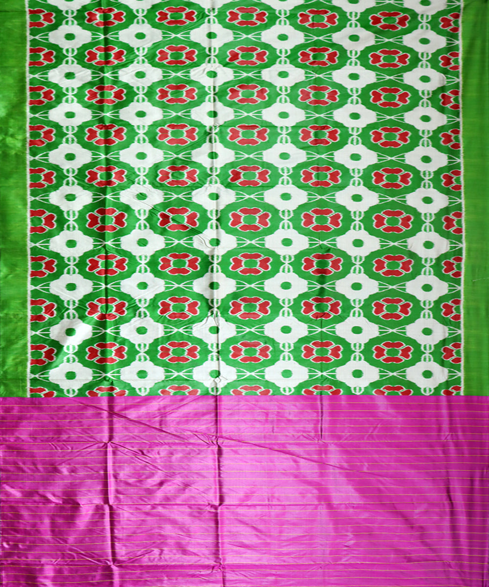 Deep green pink silk handwoven khandua saree