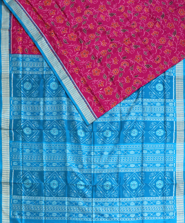 Fuchsia purple cyan silk handwoven sambalpuri saree