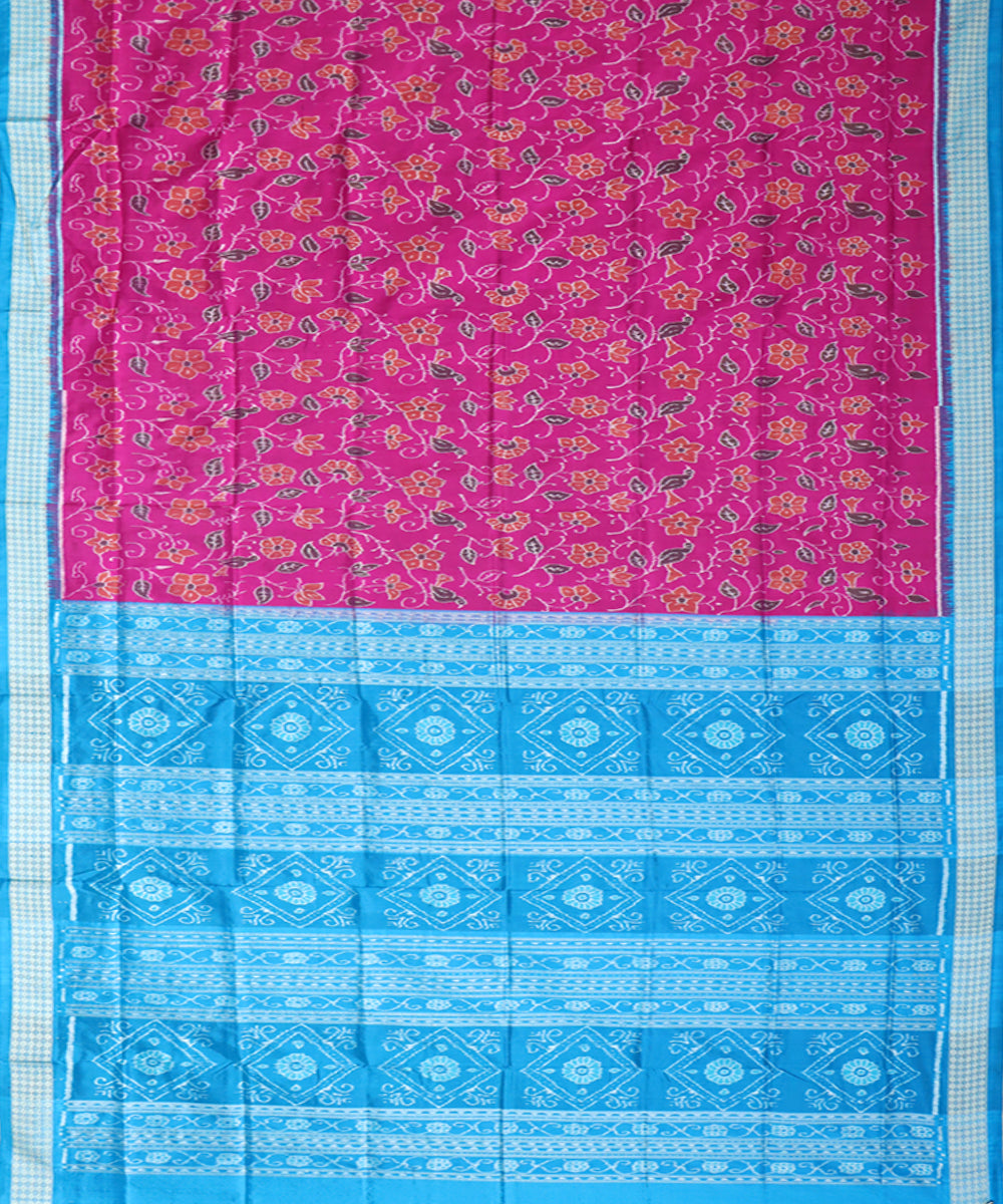 Fuchsia purple cyan silk handwoven sambalpuri saree