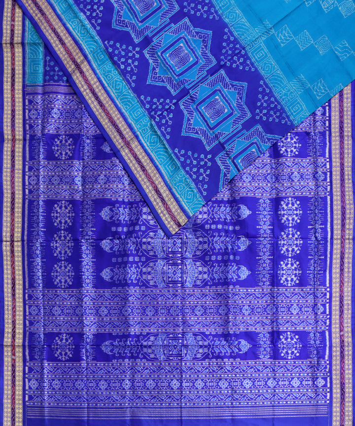 Brandeis blue blue silk handwoven sambalpuri saree