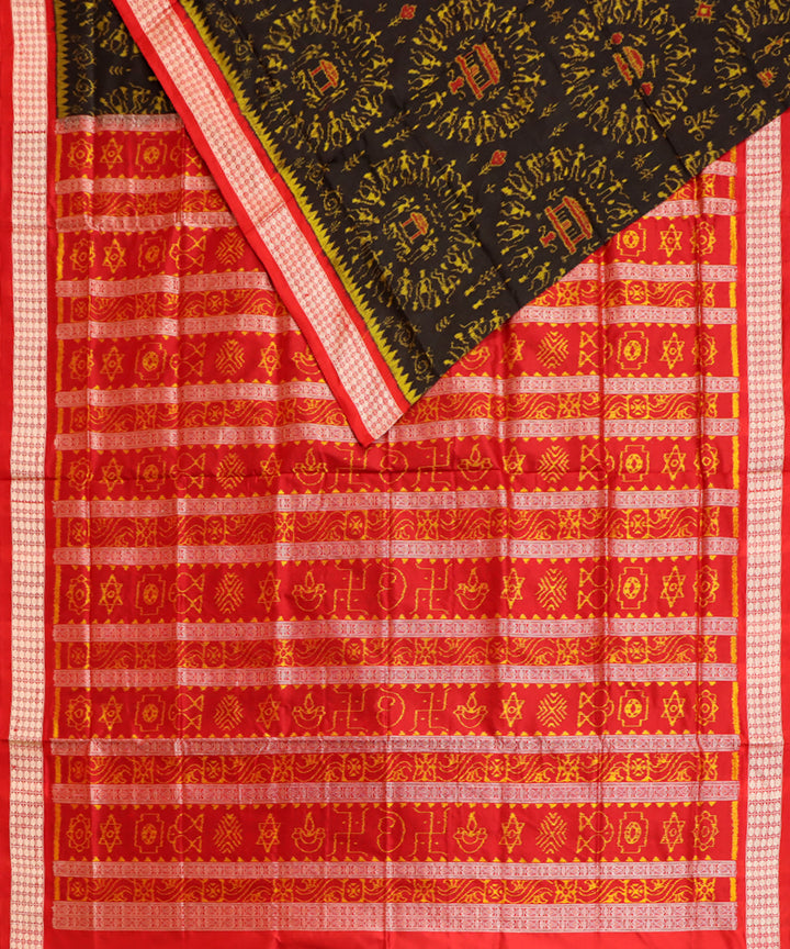 Black red silk handwoven sambalpuri saree