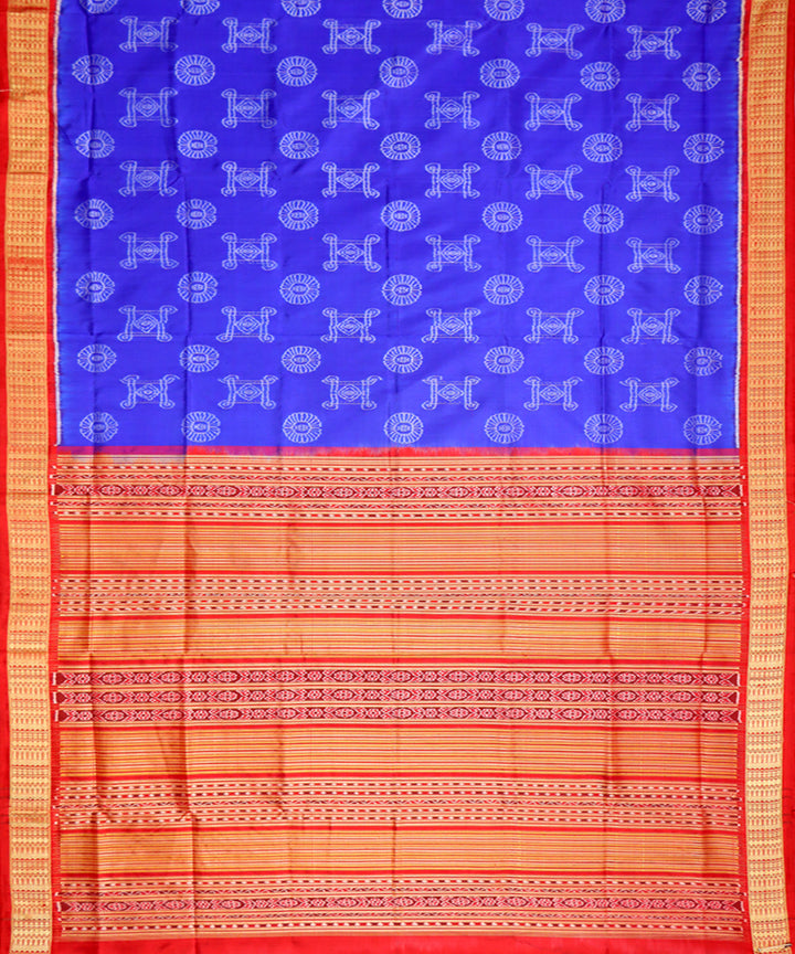 Navy blue red silk handwoven sambalpuri saree