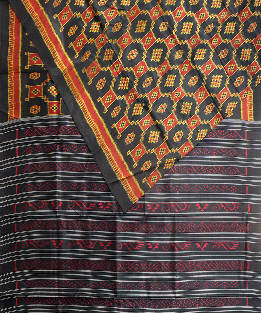 Black yellow silk handwoven khandua saree