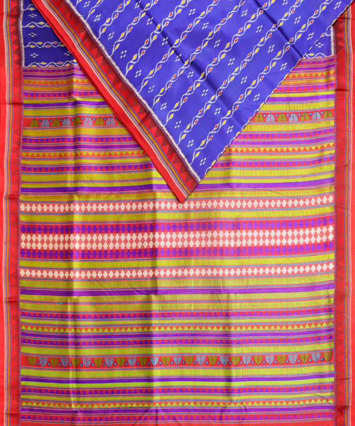 Blue red silk handwoven khandua saree