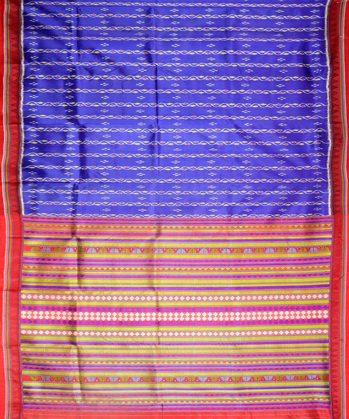 Blue red silk handwoven khandua saree