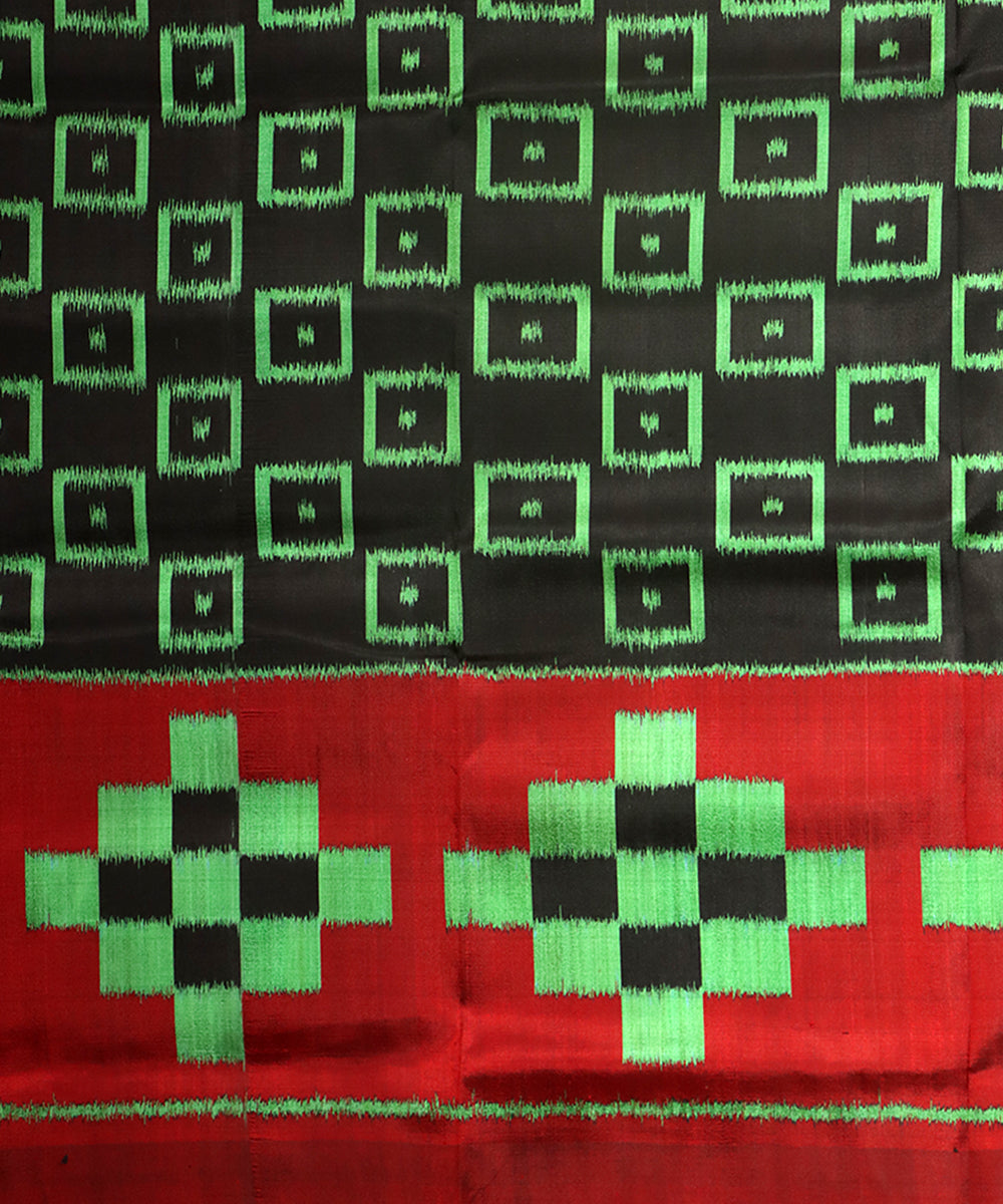 Black maroon, forest green silk handwoven khandua saree