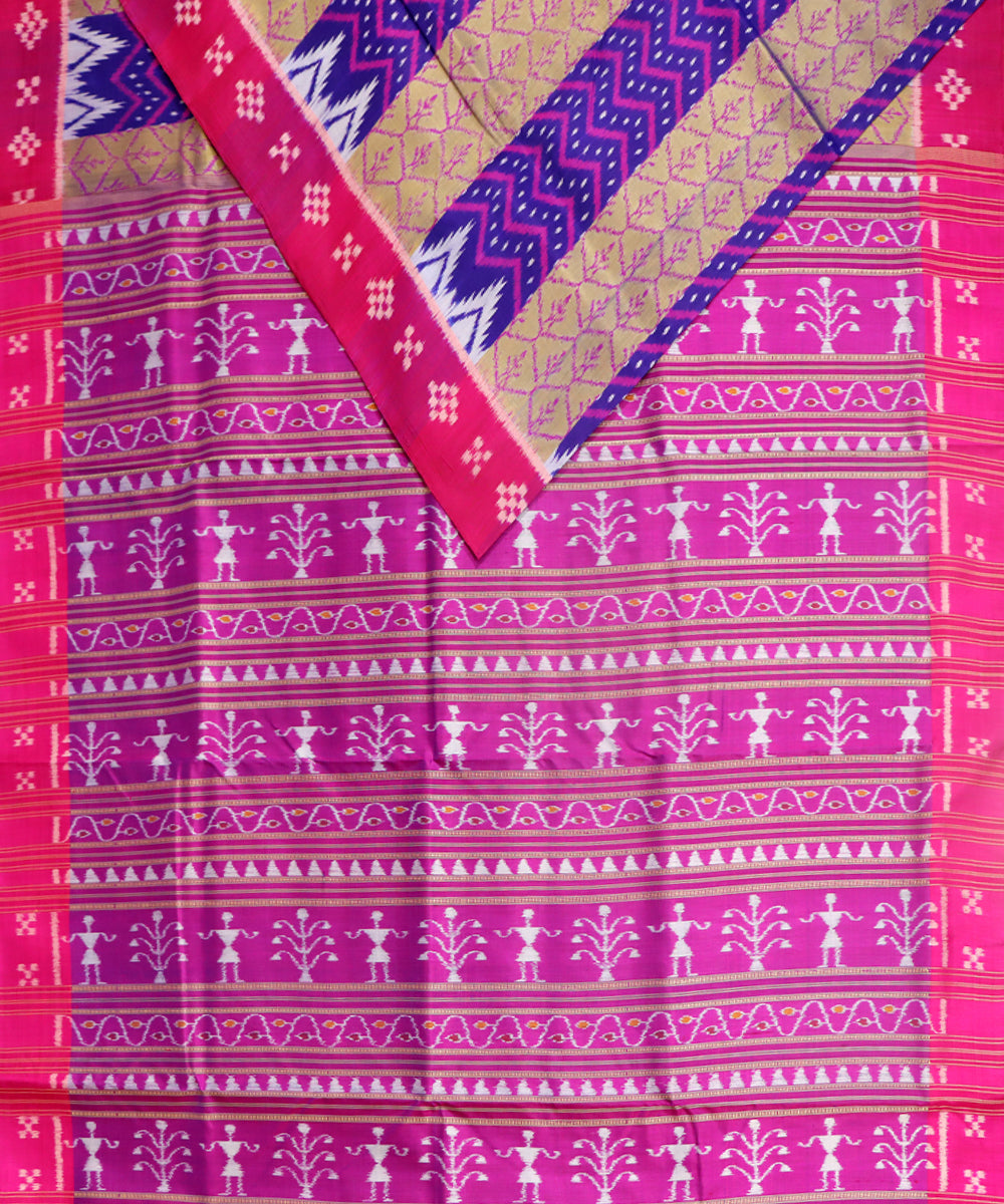 Egyptian blue pink silk handwoven khandua saree