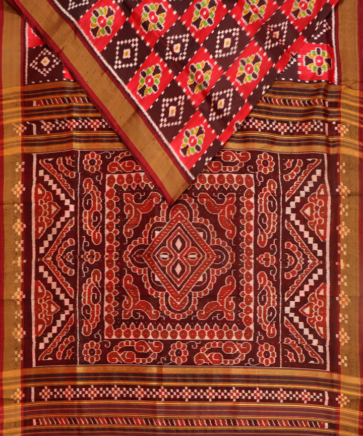 Multicolor maroon silk handwoven khandua saree