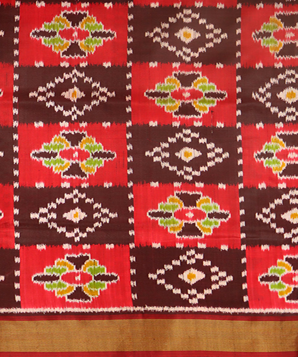 Multicolor maroon silk handwoven khandua saree