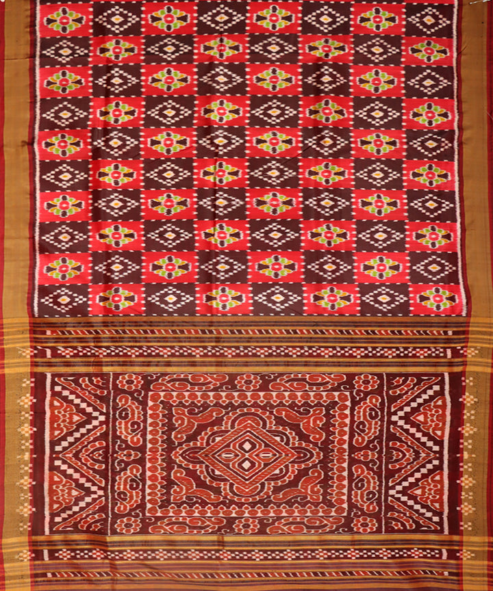 Multicolor maroon silk handwoven khandua saree