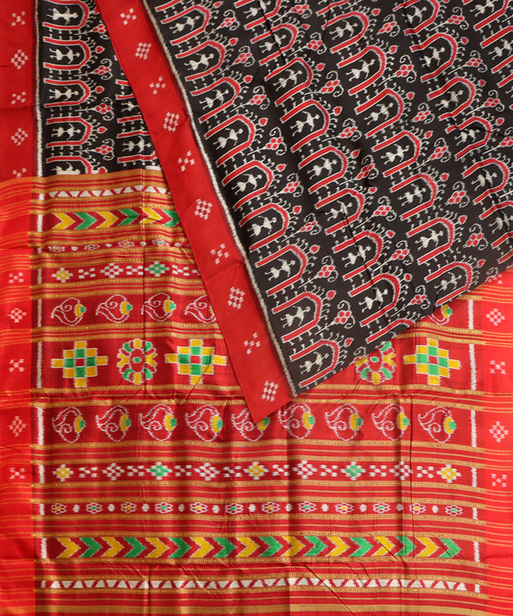 Black red silk handwoven khandua saree