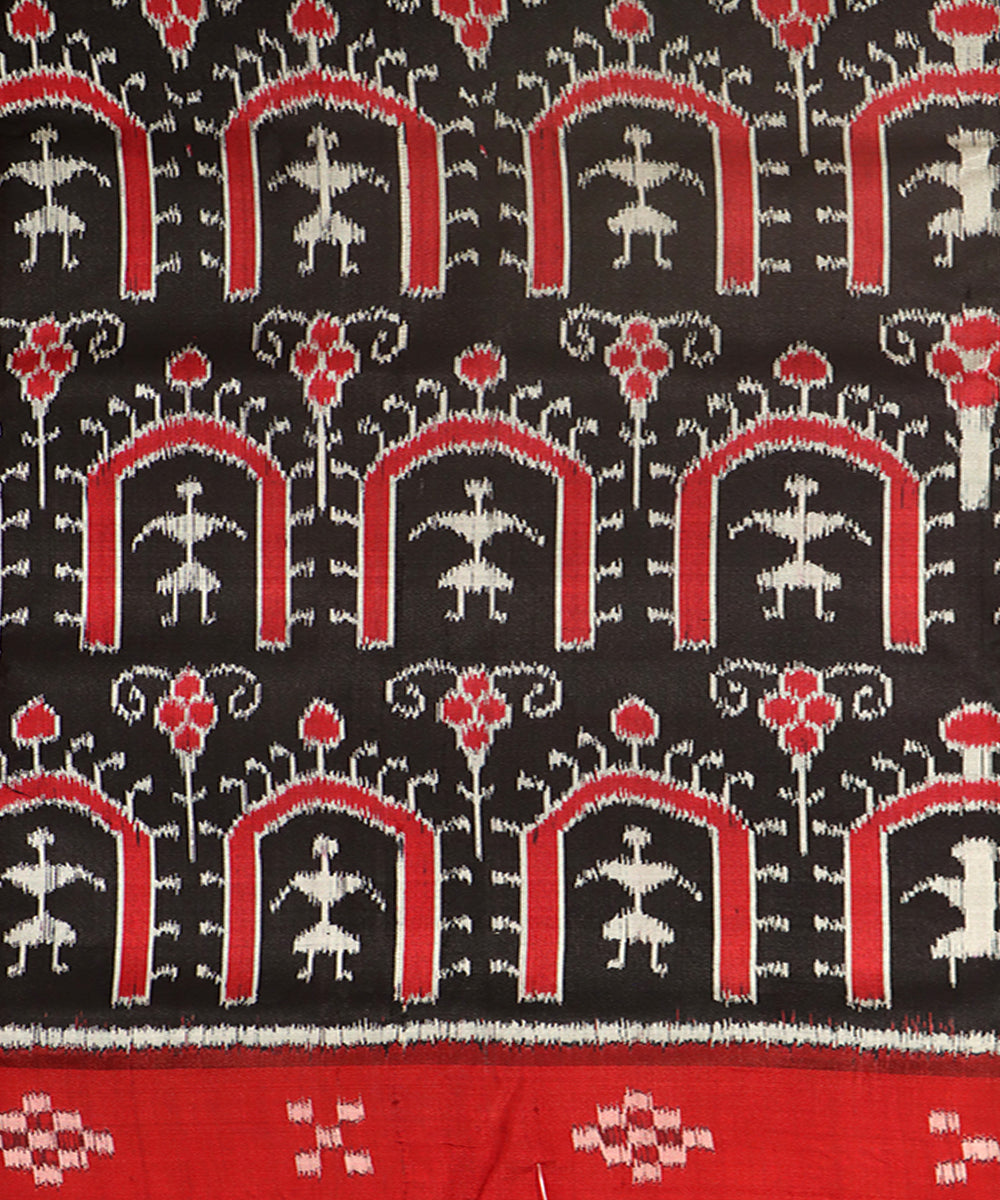Black red silk handwoven khandua saree