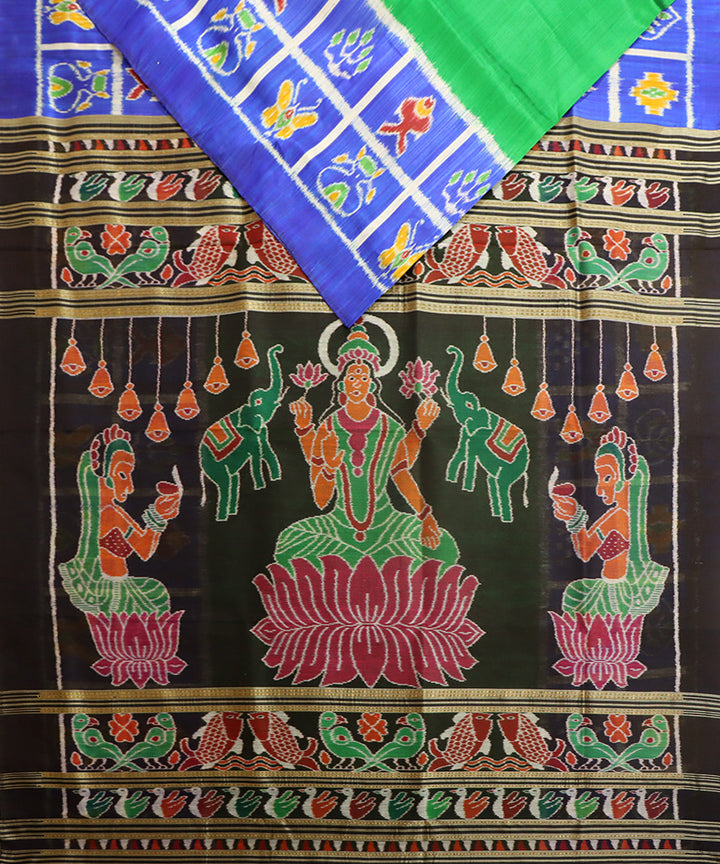 Light green blue black silk handwoven khandua saree