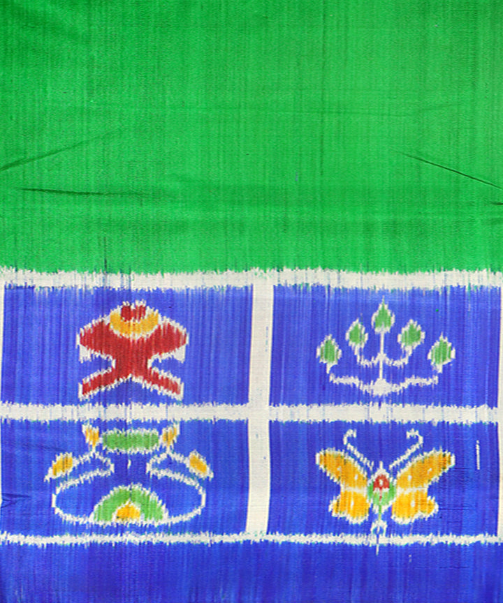 Light green blue black silk handwoven khandua saree