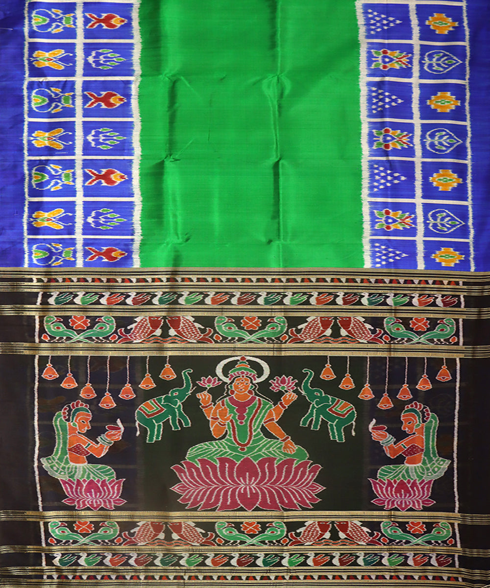 Light green blue black silk handwoven khandua saree