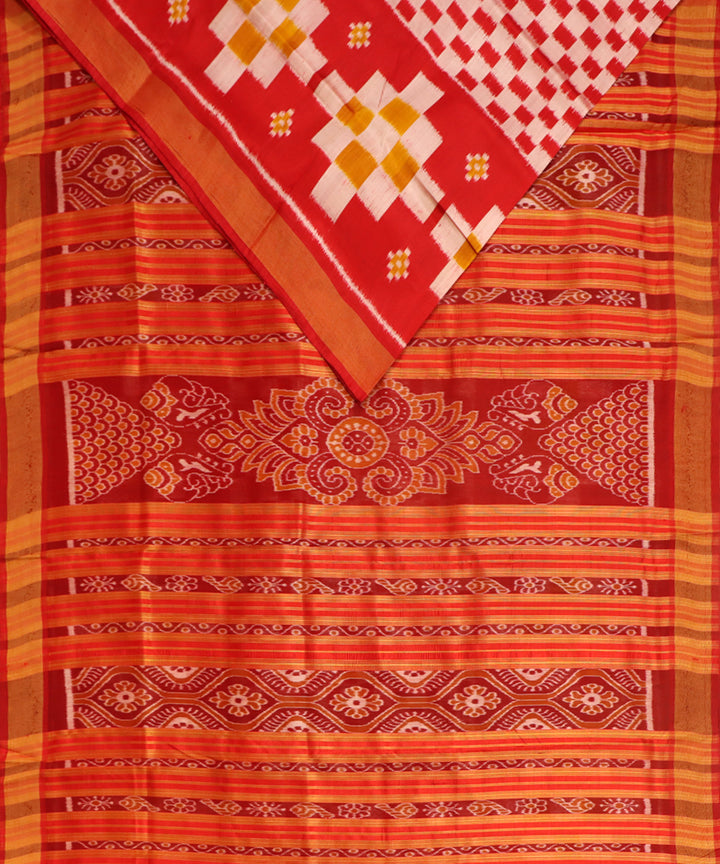 Dark salmon red silk handwoven khandua saree