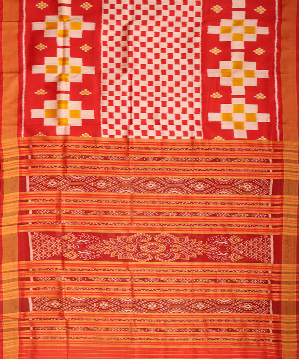 Dark salmon red silk handwoven khandua saree