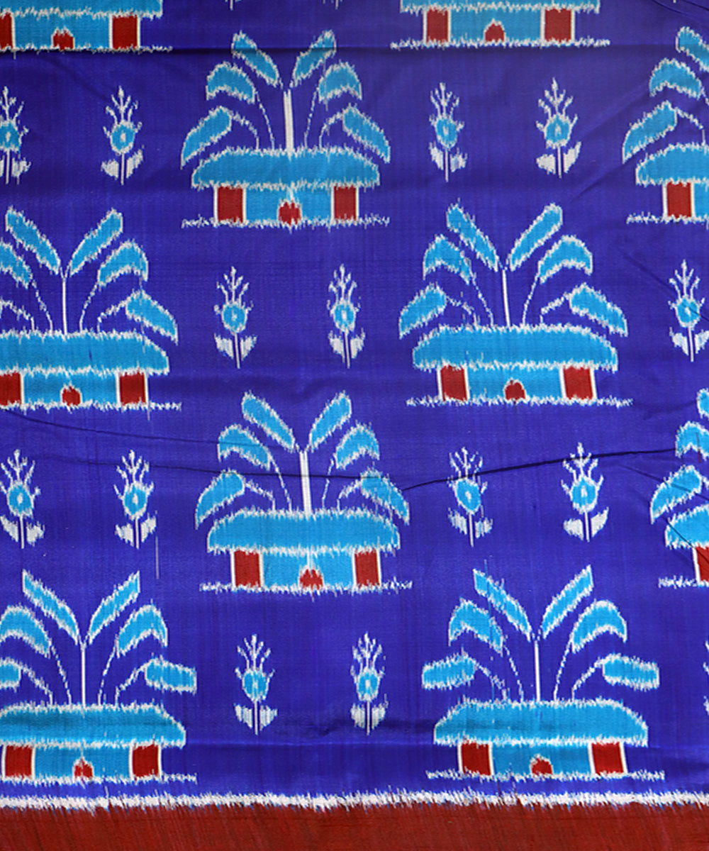 Navy blue maroon silk handwoven khandua saree