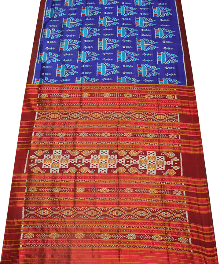 Navy blue maroon silk handwoven khandua saree